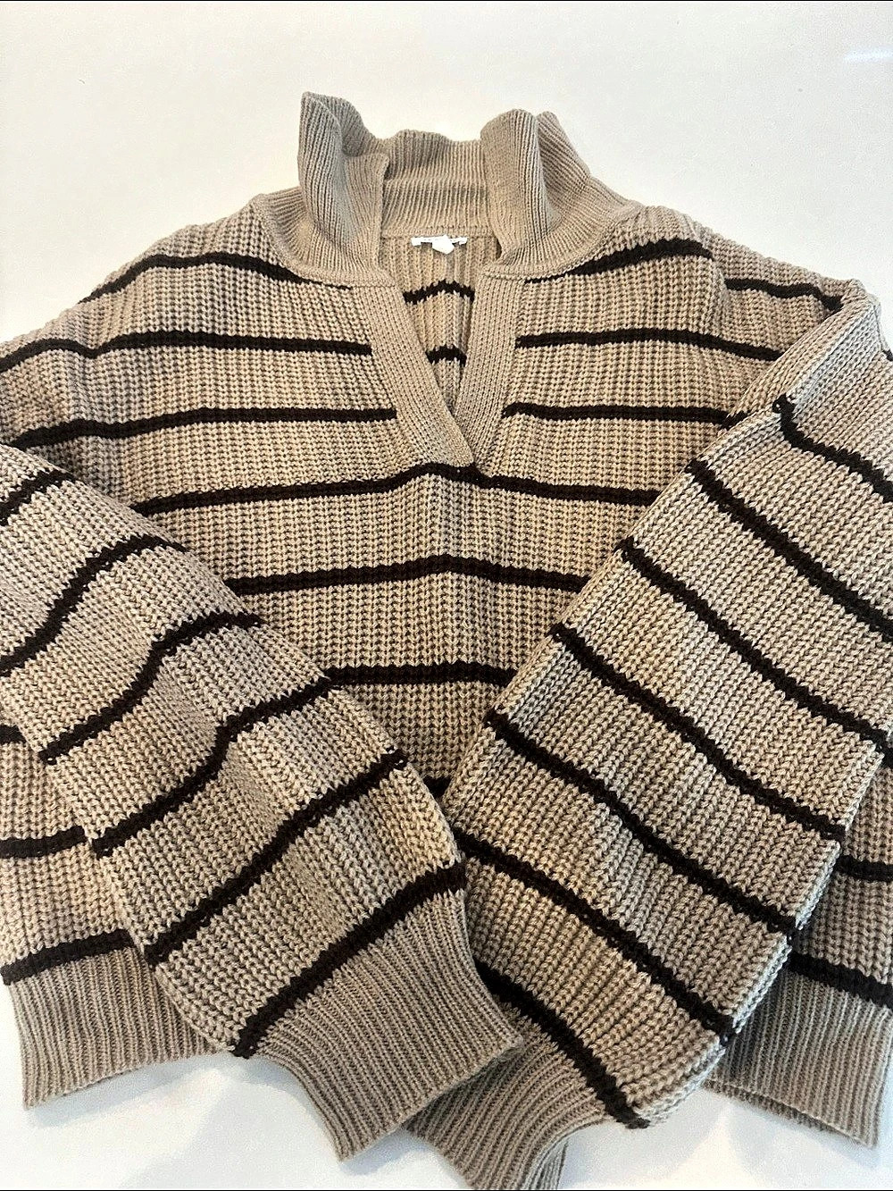EN CRÊME Striped Cowl Neck Sweater in Brown & Beige Size M/L